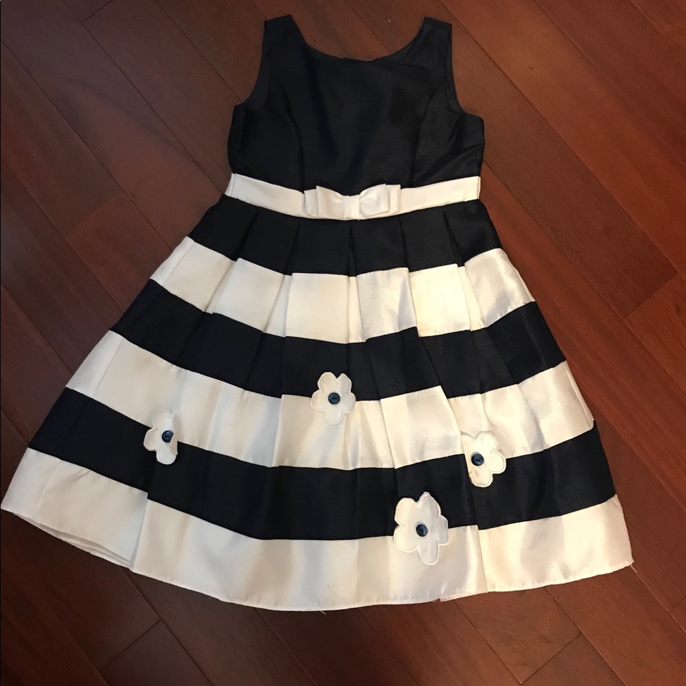 Girls navy blue and white striped dress